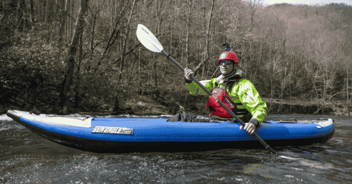 ken whiting testing the sea eagle 380x inflatable kayak aqua bound paddle nrs pfd wiley x sunglasses kayaking tips beginners