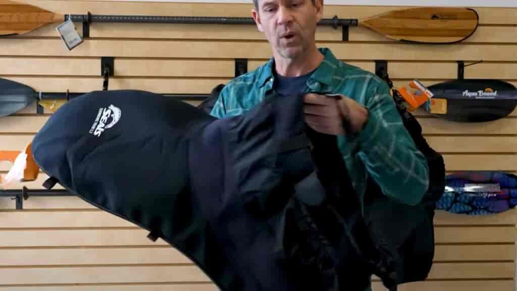 The hybrid spray skirt combines some neoprene with nylon.