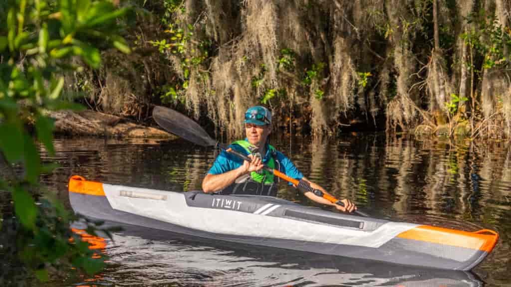 I'm used to kayaks that can go on edge and give up stability for maneuverability.  Really liked the compromise here between stable and turnable.