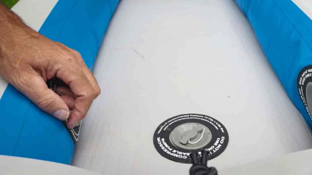 Once I find the hole and mark it, I deflate the kayak to give me a flat surface to work with.