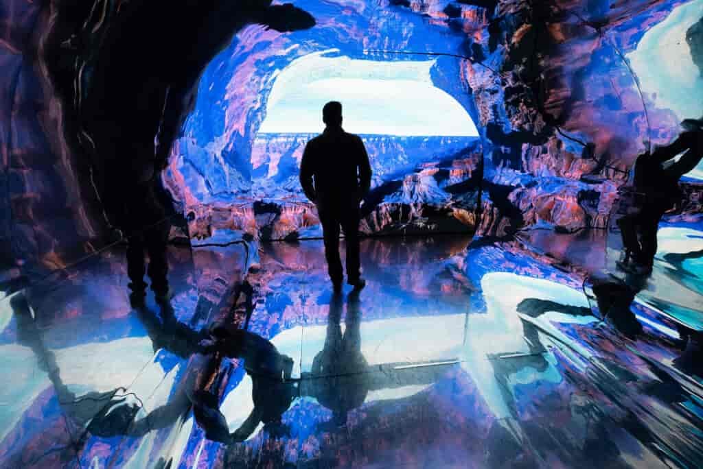 Host Jonathan Thompson at interactive art exhibit at Wonderspace in Scottsdale, Arizona