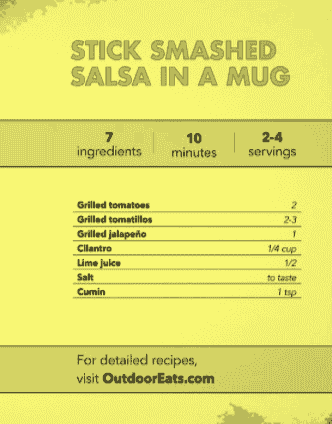Recipe card for Stick Smashed Salsa in a Mug