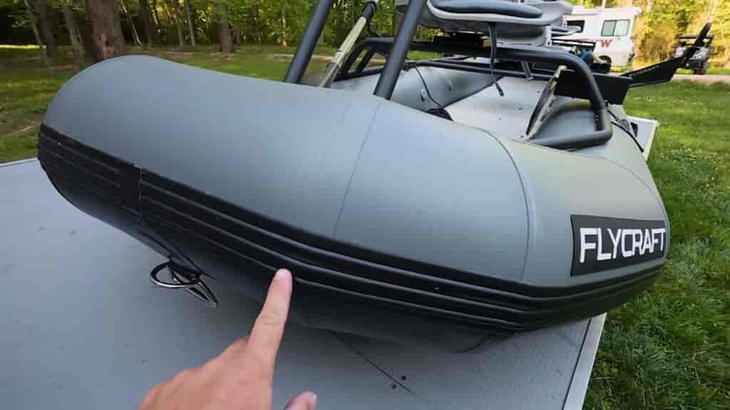 flycraft boat, front of boat showing powder coated frame