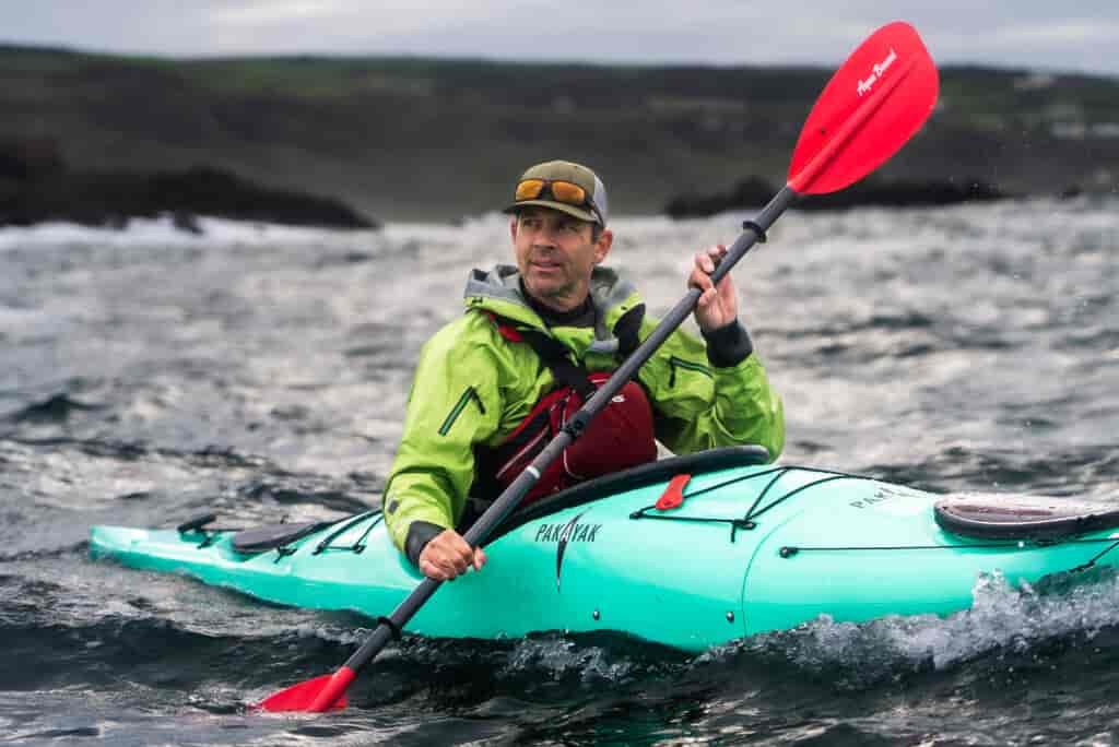 ken in kayak on water, nrs, pakayak, aquabound