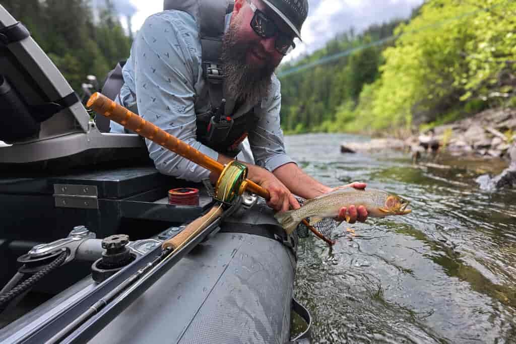 fishing in 3 person raft for trout in Idaho