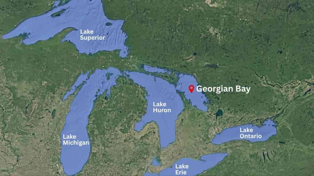 lake heron, lake michigan, lake superio, georgian bay, lake ontario, lake erie map