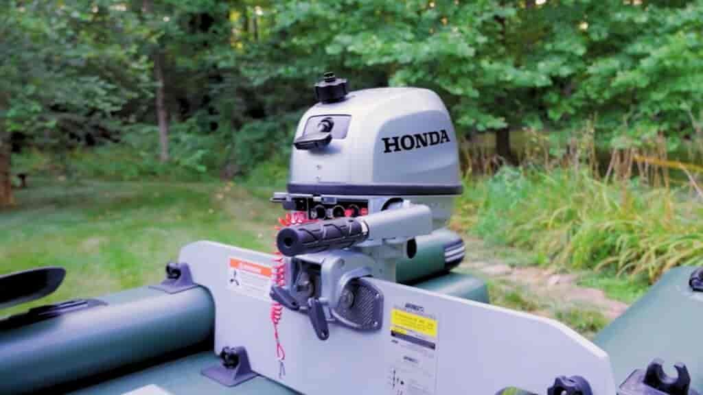 Honda 5hp Outboard gas motor on Sea Eagle FishSkiff 16